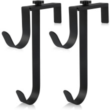 2 Pcs Double Pool Fence Hooks, Adjustable Rustproof Metal Hooks Compatible with Pool Fence, Skimmer, Wall - Black