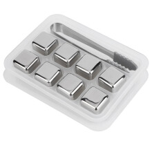 Stainless Steel Ice Cubes 304, Reusable Whiskey Cooling Stones with Case Bar, Party Supplies (8 Packs + Ice Clips)