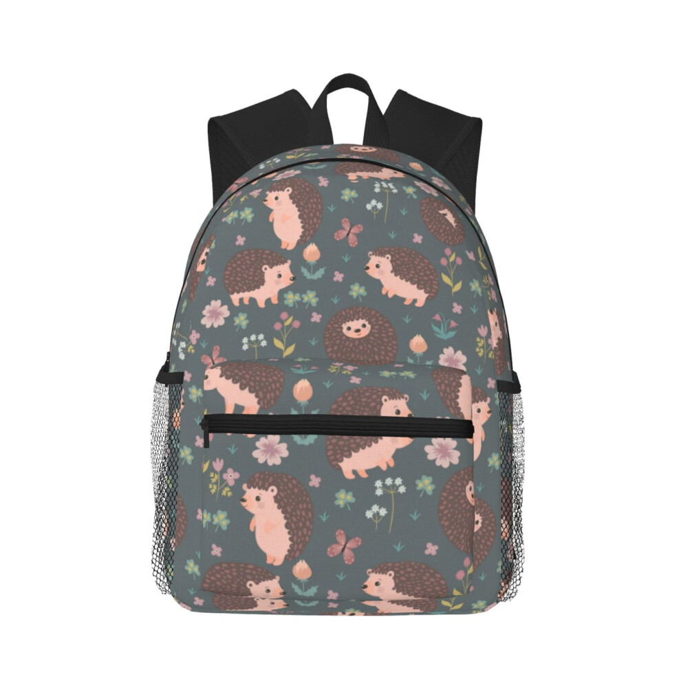 Cute Hedgehog And Flowers Pattern Backpack Laptop Backpacks Travel Hiking Bag Business Backpacks For Women Men 9557311192371