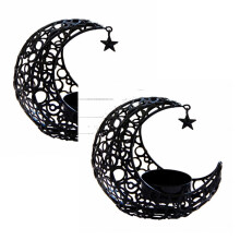 Xubond Crystal Pillar Candle Holders Moon Shaped Metal Stand Decorative Candlestick For Table Centerpiece 4x3.8Inch Desk Decor Home Decor