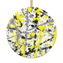 Black Grey And Yellow Ink Splatter Christmas Hanging Ornament For Christmas Tree - Holiday Ceramic Hanging Decorations- Xmas Ornament Gift Ideas