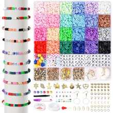 6000 Pcs Clay Beads for Jewelry Making Kit, Flat Round Polymer Clay Beads Spacer Heishi Beads with Charms and Elastic Strings Crafts Gifts