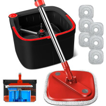Spin Mop and Bucket System, Includes Spin Mop, Dual Compartment Mop Bucket and Thick Washable Microfiber Mop Pads,Mother's Day gifts