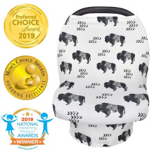 LNKOO Nursing Cover Compatible with Baby Car Seat, Stroller, Shopping Cart - Soft Cotton Breastfeeding Scarf - Ink Buffalo