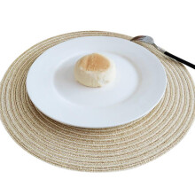 Round Placemats Set of 4 Woven Round Table Mats 14 inch Braided Border Washable Cotton Polyester Circle Place Mats