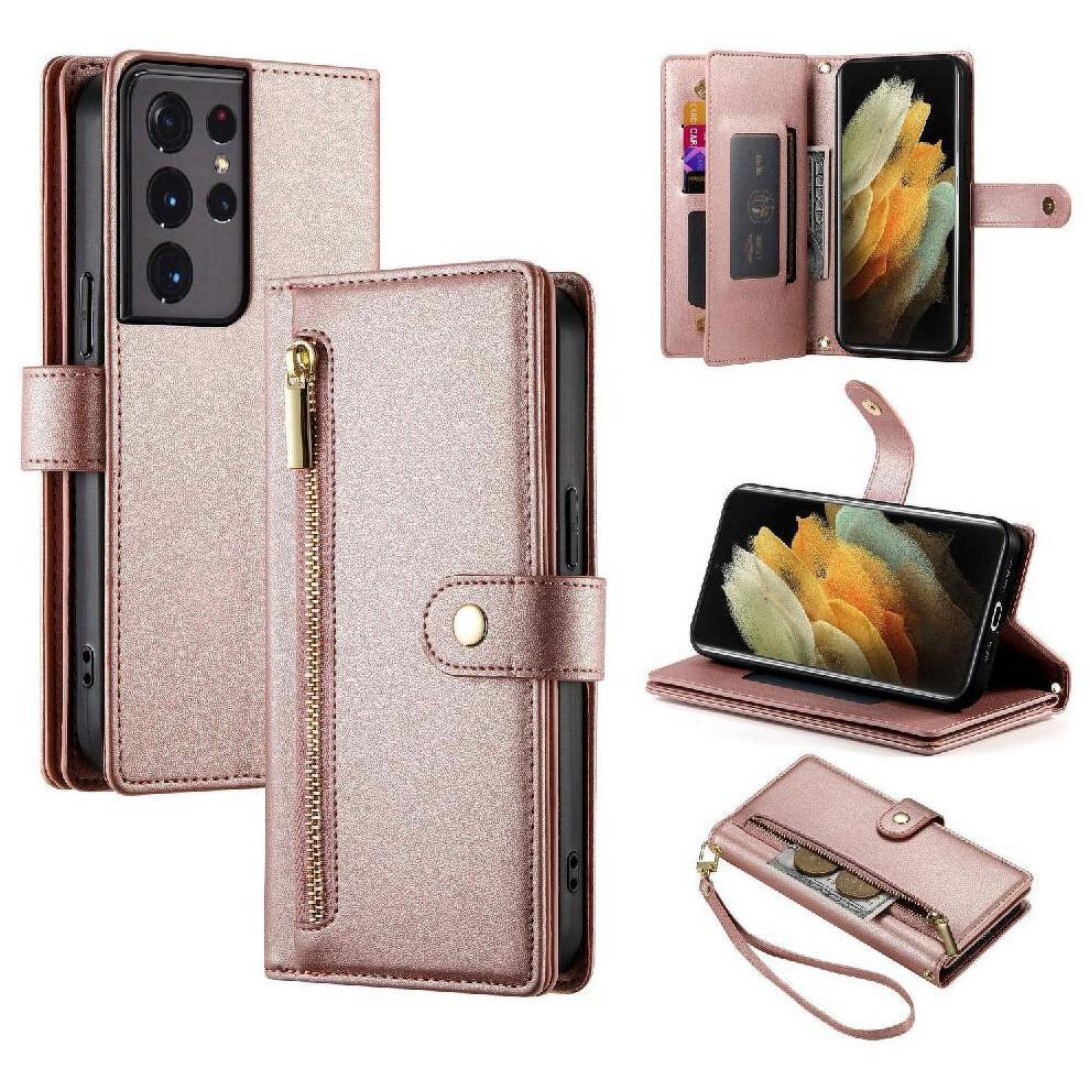 Flip Case For Compatible With Samsung Galaxy S21 Ultra Kickstand Wallet Compartment Multifunctional Card Slots Wrist Strap 9557311704635