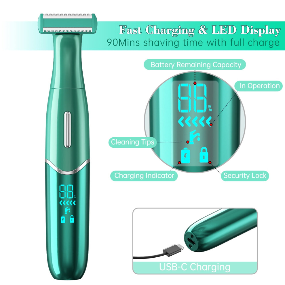 Electric Shaver for Women, 4-in-1 Rechargeable Lady Razor with LED Display, Pain-free Bikini Trimmer for Face, Body, Legs, Underarms, Eyebrow-image-OPC-PR98V2G-NEW