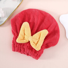 2pc Coral Velvet Bowknot Hair Dryer Cap, Absorbent & Quick-Drying, Reusable Shower Caps for Women, Cloth Shower Cap