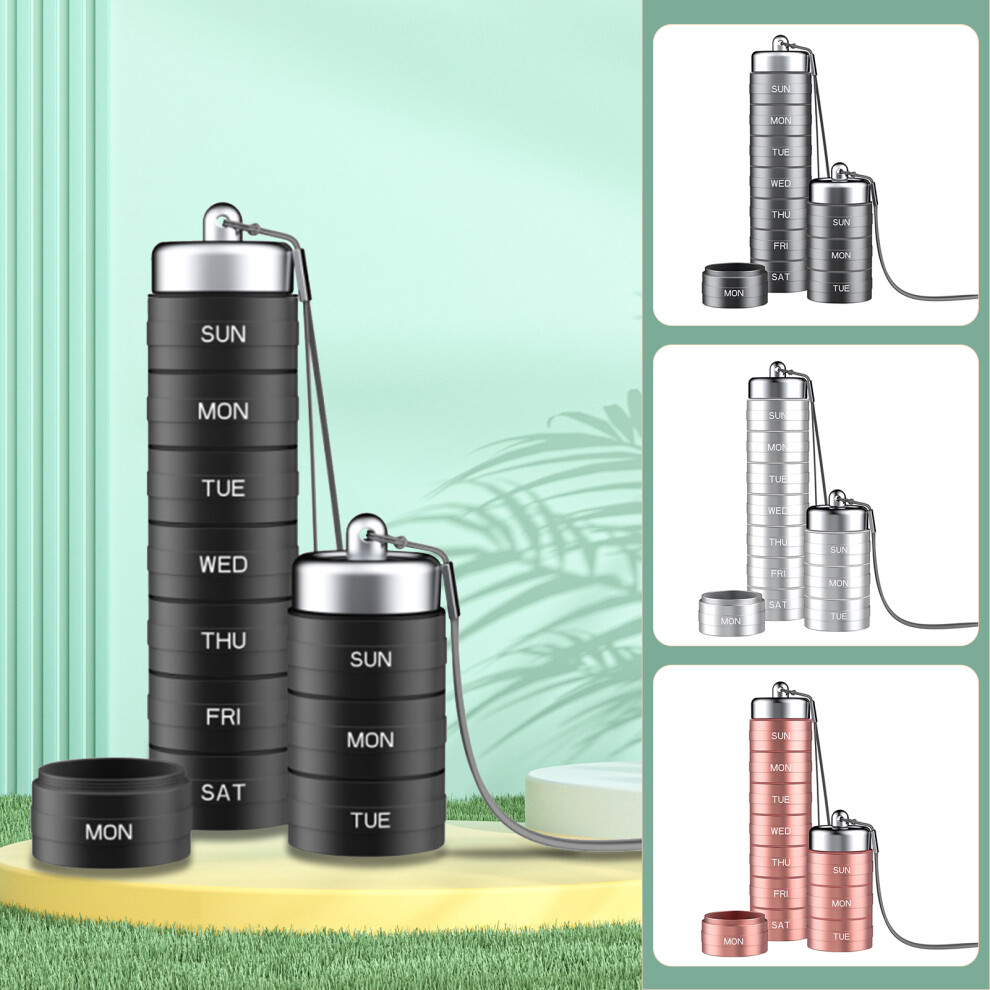 SUSUchens Pill Box Portable Independent Grid Dustproof Sealed Sturdy Waterproof Metal Weekly Pill Organizer Box Outdoor Supply Black