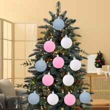 Velvet Flocked Christmas Balls 2.36" 12PCS Bulk Shatterproof Xmas Ornaments Set - Multicolor Green Brown Neutral