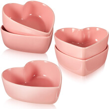 Heart Shaped Ceramic Bowls Set of 4 Pink 5.5 Inch for Dessert Salad Serving Valentine's Day
