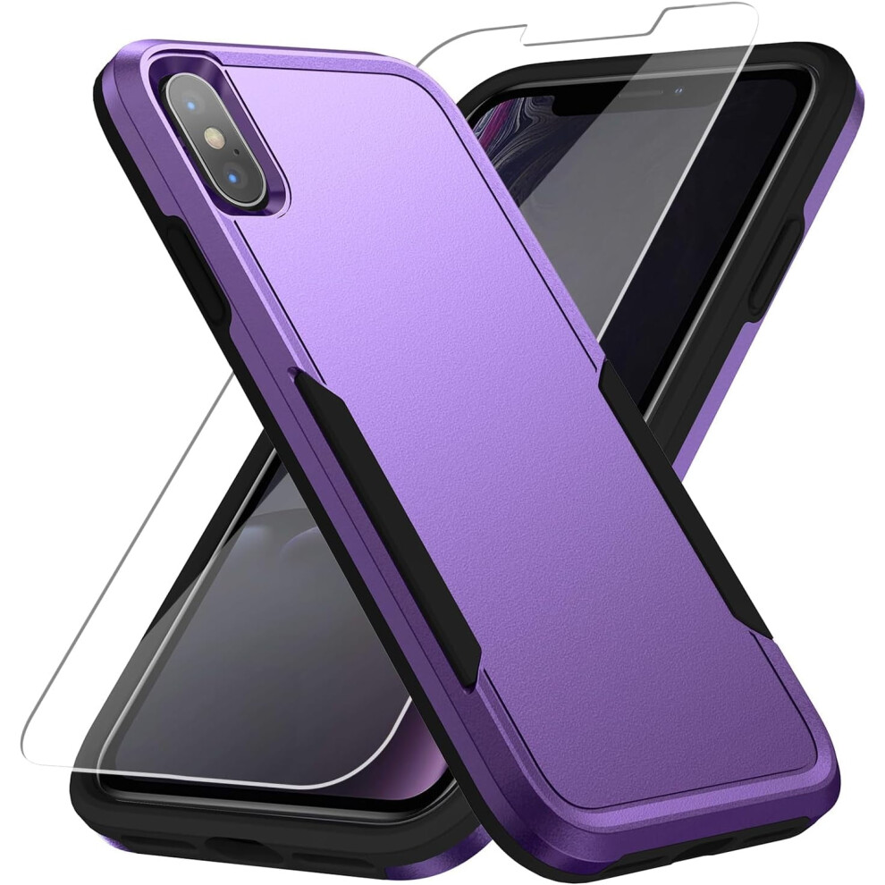 Iphone Xs Max Case With Screen Protector, Military Grade Shockproof Rugged Case For 6.5 Inch Iphone Xs Max Purple 9418476339172