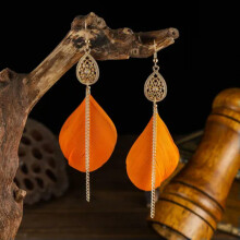 RSAMD Fashion Feather Tassel Long Drop Earrings Ethnic Vintage Jewelry Gift for Women-Orange