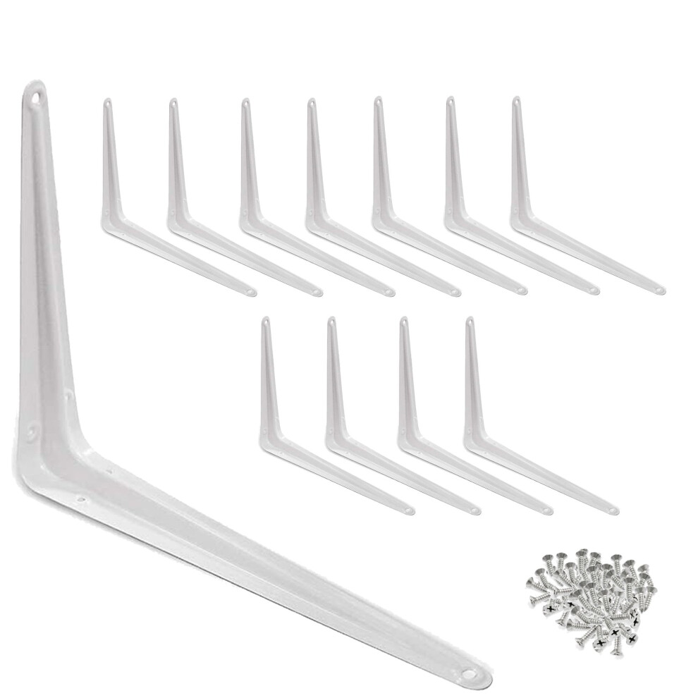 Wideskall Metal 10" X 12" Inch Wall Corner Angle Shelving Shelf Brackets, White, Pack Of 12 9130661621205