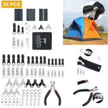 85Pcs Zipper Repair Kit with Sliders, Stoppers, Pliers, compatible with Metal, Plastic, Nylon Coil Zippers, Silver