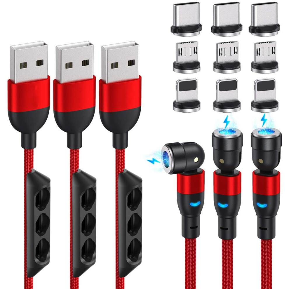 540 Magnetic Charging Cable 3A Fast Charge, Nylon Braided, 6Ft, 3Pack, Compatible With Micro Usb, Type C, I-Product Devices Blue/Light 9170372848485