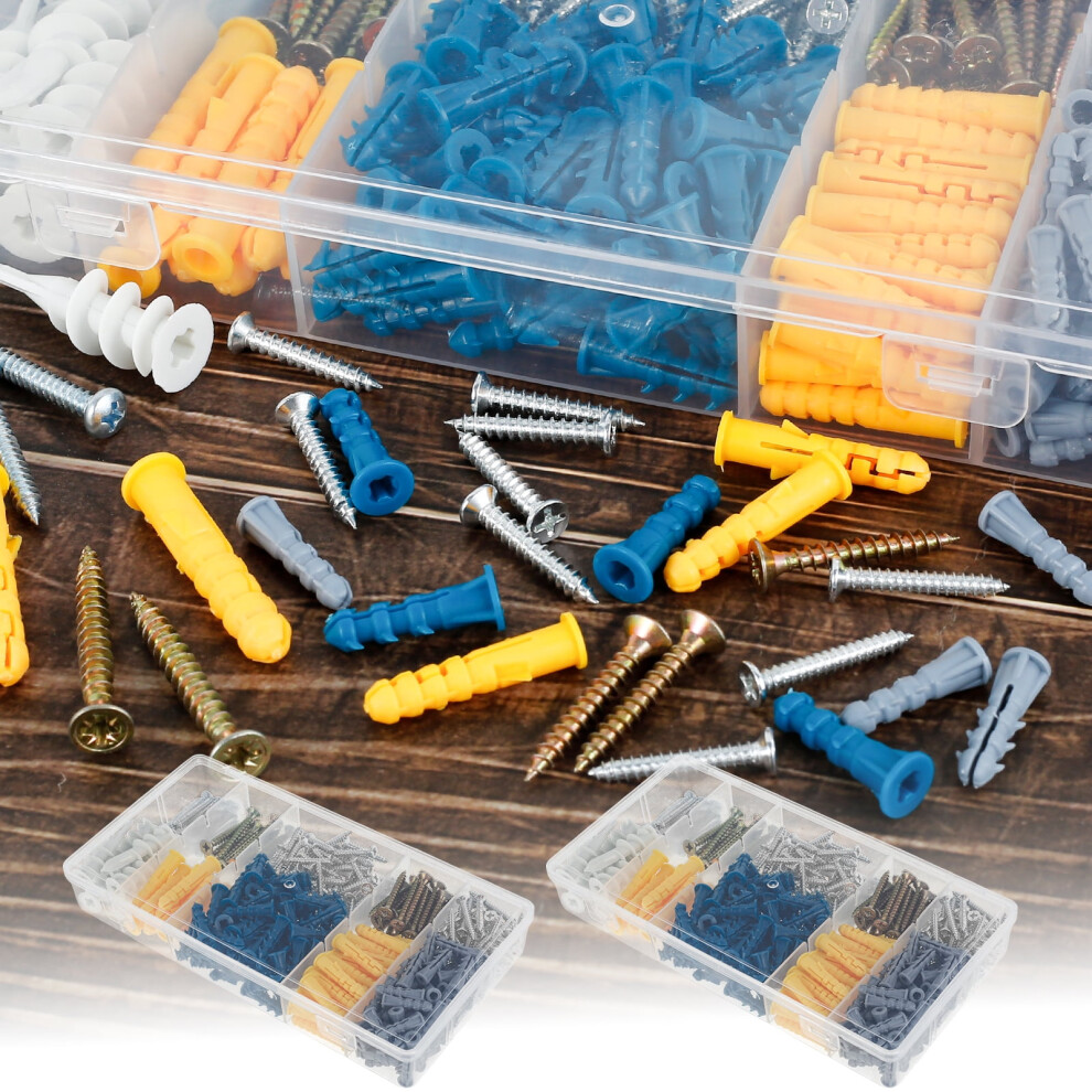 Fuygrcj 1400Pcs Drywall Anchors & Screws Kit, 5 Sizes, Plastic Anchors & Carbon Steel Screws, Portable Dry Sheetrock Anchor Kit 9170372853144