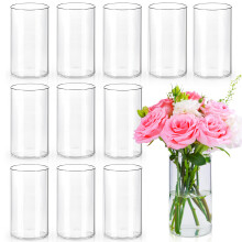 6 Inch Glass Cylinder Vases Bulk Set of 12, Clear Wedding Centerpiece Vases for Flowers or Candles