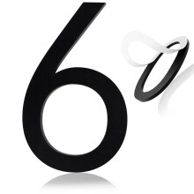 Self Adhesive House Number 6, 5 Inch Black Acrylic, Modern Weatherproof Large Address Numbers for Outside