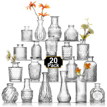 20 Pcs Bud Vase Set, Small Clear Vintage Glass Vases for Flowers, Wedding Centerpieces and Home Decor