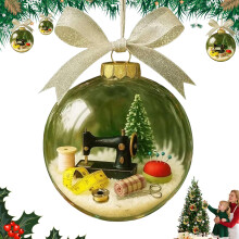 Christmas Sewing Ornament Snow Globe with Vintage Sewing Scene for Tree or Holiday Display