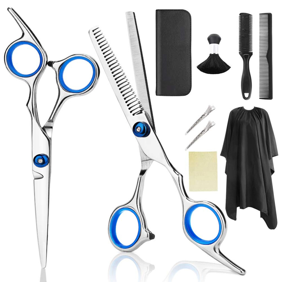 Professional Hair Cutting Scissors Set with Thinning Shears Comb Clips Cape for Barber Salon