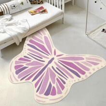 Kids Bedroom Rug with Purple Butterfly Design, Washable Non Slip Girls Room Play Mat, 4 x 5.3 ft