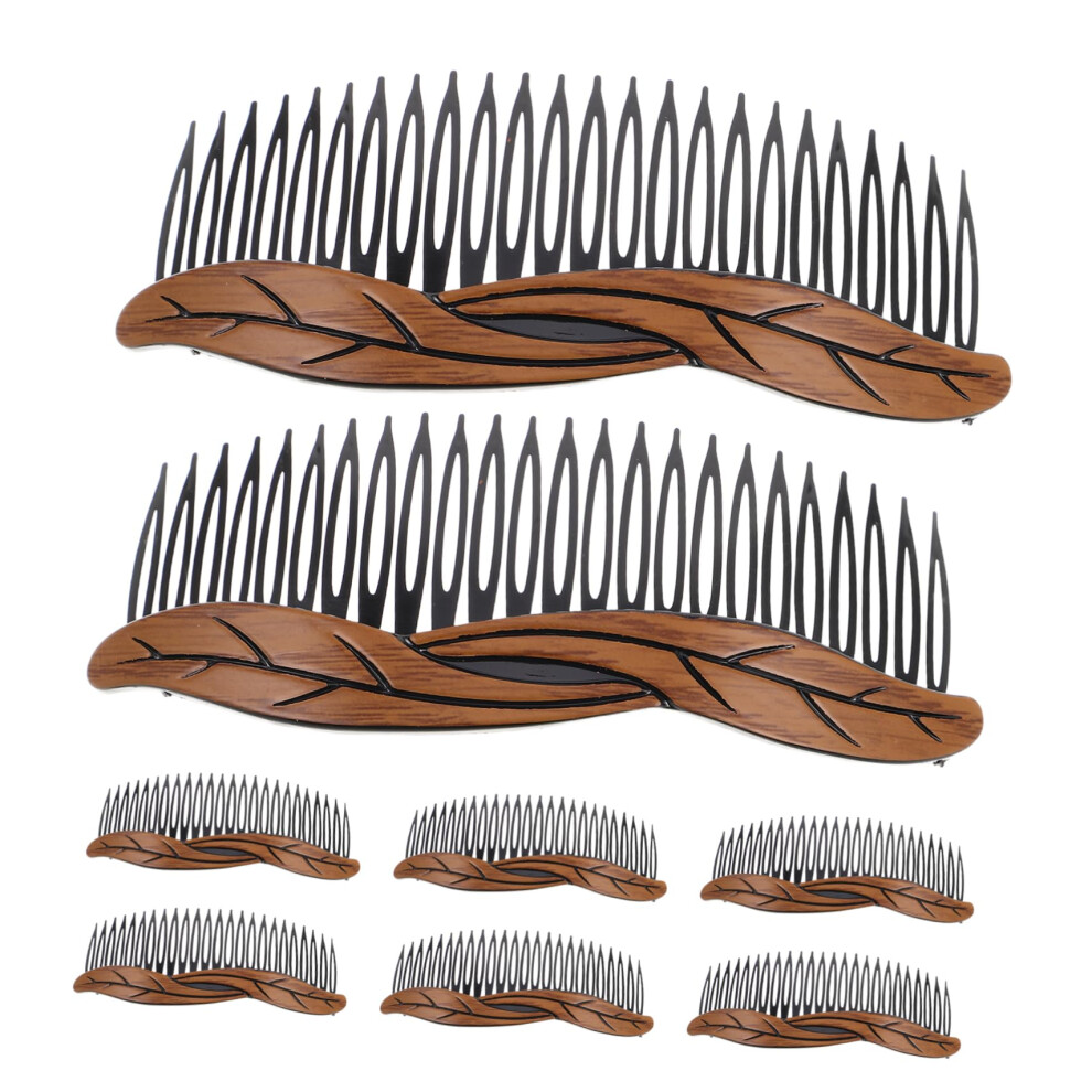 Vintage Hair Combs Set of 8 with Strong Hold Wood Grain Side Clips for Bun and Chignon Styling