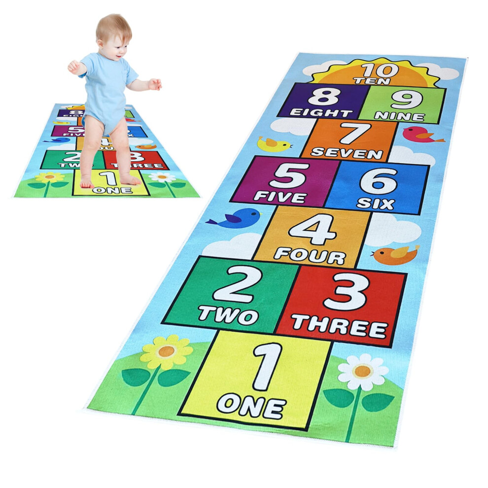 Kids Hopscotch Rug with NonSlip Safety Backing, Durable Washable Indoor Play Mat 23.6x47.2 In