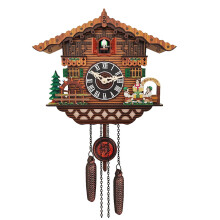Modern Wooden Cuckoo Clock with Pendulum, Hourly Singing Bird, Hand Carved, Adjustable Volume