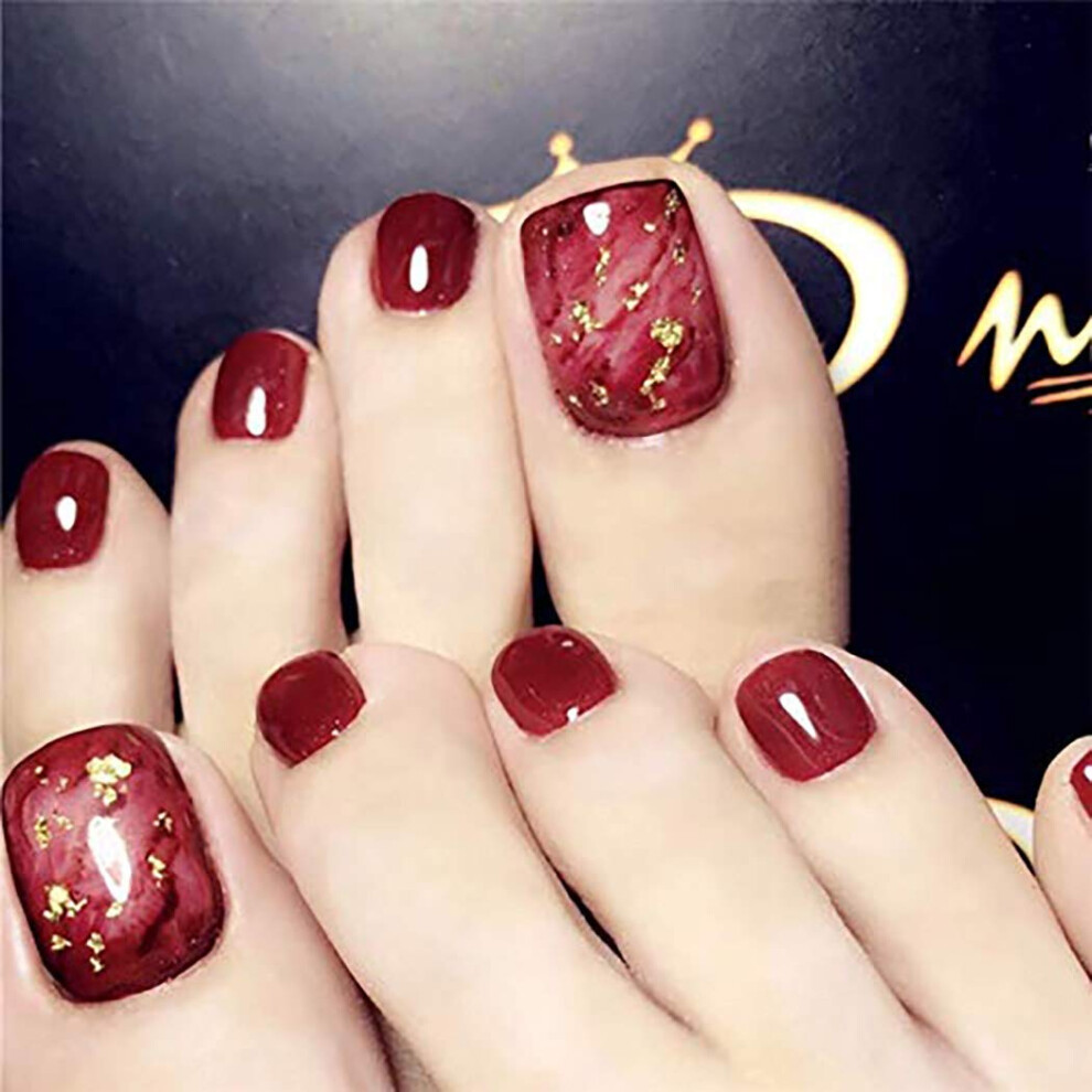 Red Press On Toenails Set Acrylic Short Glossy Fake Toenails For Women 24Pcs Readytowear Pedicure