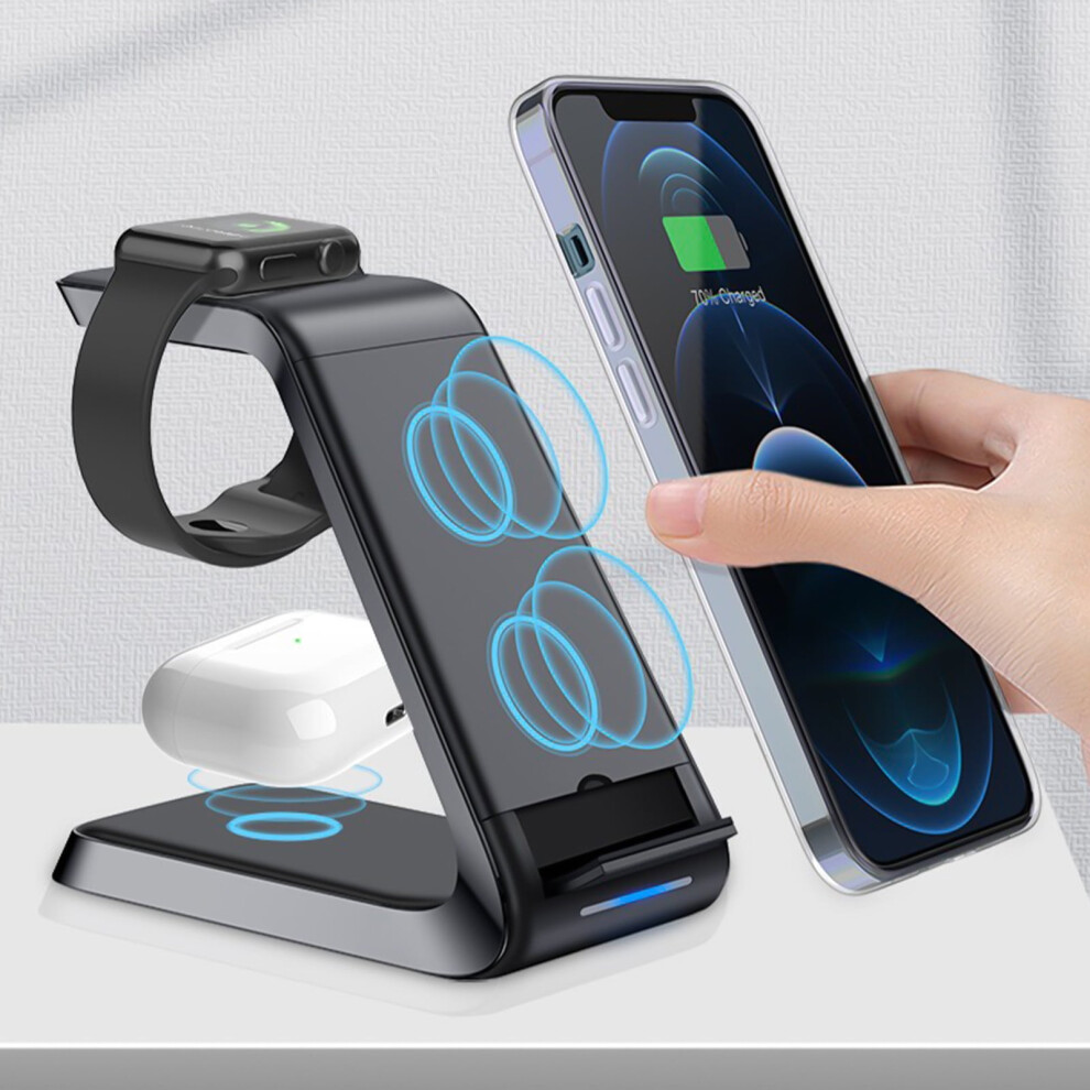 Pretxorve Wireless Charging Station 3 In 1 Charging Station For Multiple Devices 15W Wireless Charger Stand Ios/Android Black 9180479513568