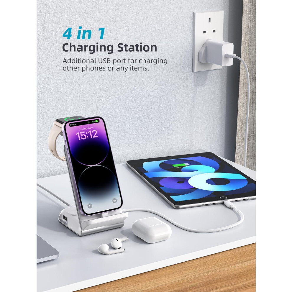 4 In 1 Charging Station For Compatible With Apple Devices, Aluminum Stand For Compatible With Iphone, Watch & Airpods 9180479513544