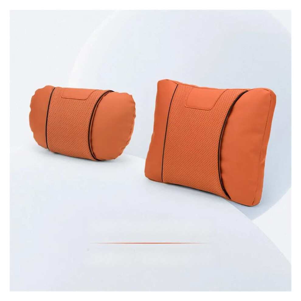 Car Neck Pillow And Leather Headrest Cushion Set For Mercedesbenz Sclass Gla Glk Ergonomic Lumbar Support Orange 9053599968832