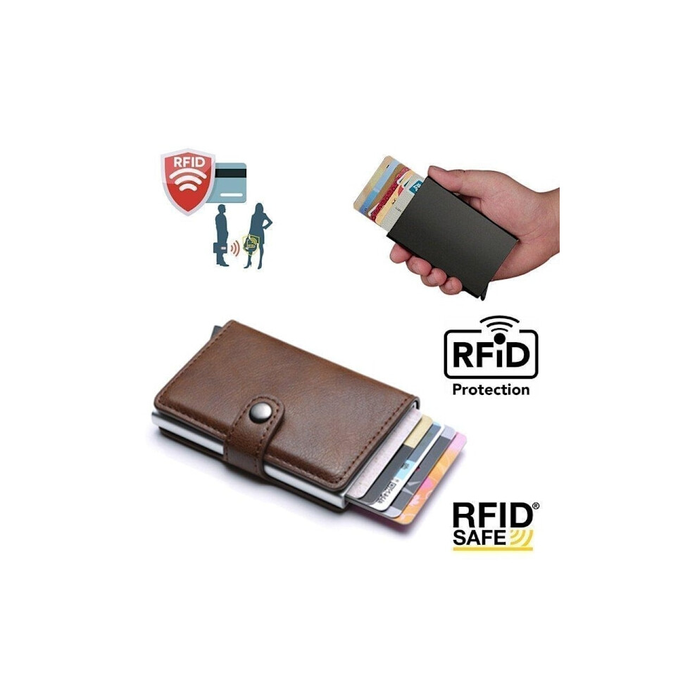 Popup Smart Card Holder Slides Forward 8 Cards Rfid-Nfc Secure - Brown 9557311196645