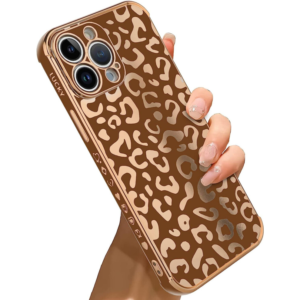Leopard Plating Luxury Case For Iphone 13 Pro Max, Soft Tpu Shockproof Cover With Camera Protector - Brown 9180479515562