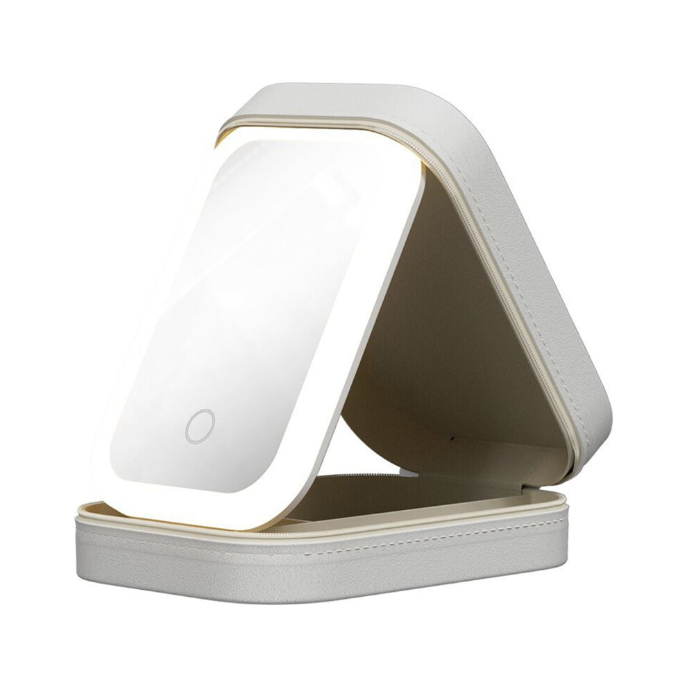 VALSEEL Multi Functional LED Makeup Mirror With Light Three Color Folding Integrated Jewelry Box Cosmetics Storage Box Tools