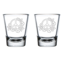 Set of 2 Shot Glasses 1.75oz Shot Glass Peace Sign with Flowers