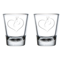 Set of 2 Shot Glasses 1.75oz Shot Glass Heart Horse