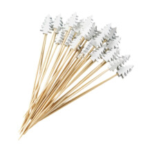 Yhmxh 100 Pcs Christmas Tree Cocktail Picks, White Snowflake Bamboo Toothpicks, 4.7" Xmas Picks for Party, Sandwich, Appetizer