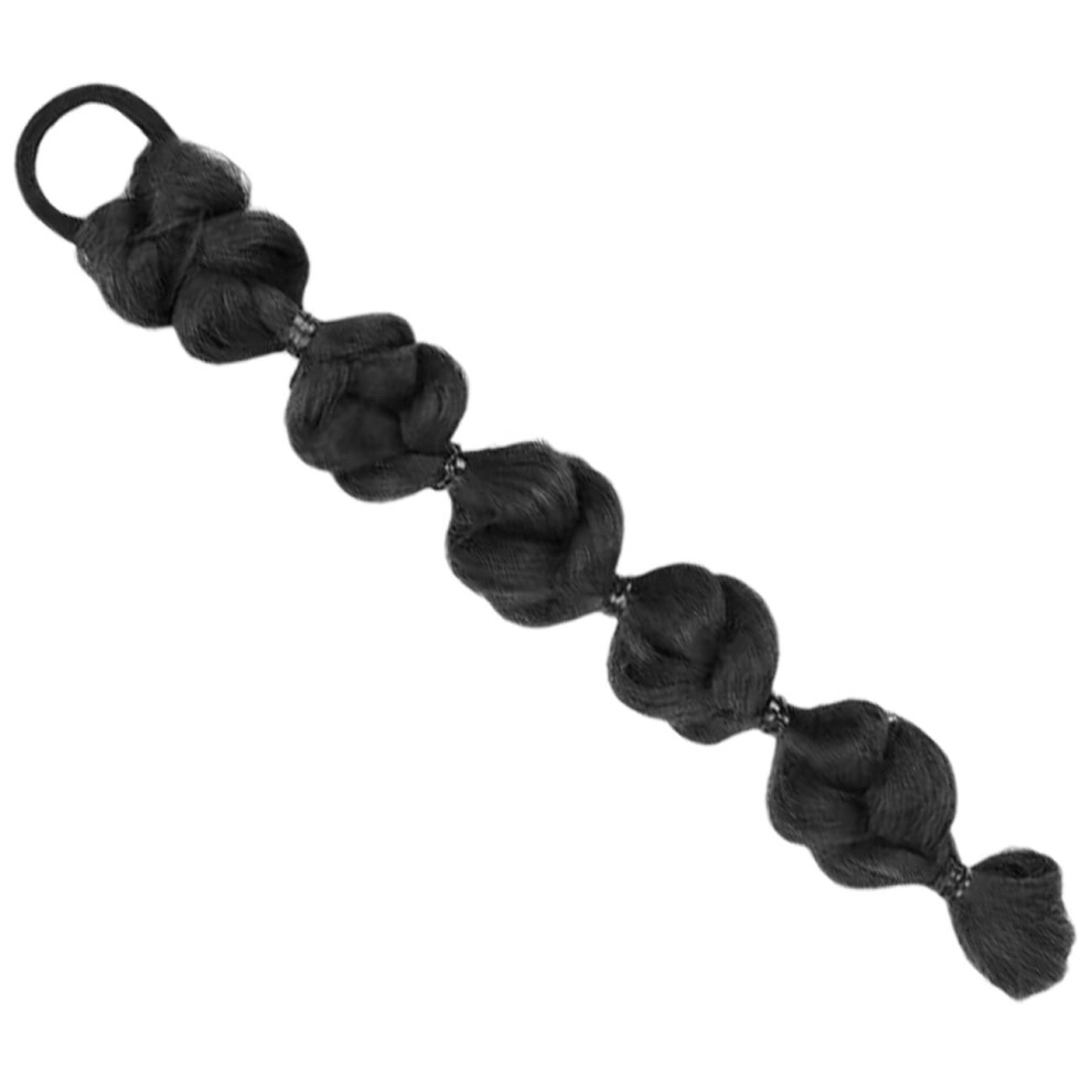 Braided Ponytail Extension Long Black Synthetic Hairpiece with Thick Braid for Women