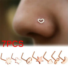 RSAMD 7PCS Surgical Steel Small Thin Cute Star Screw Nose Stud Ring Piercing JewelY_JO-Black