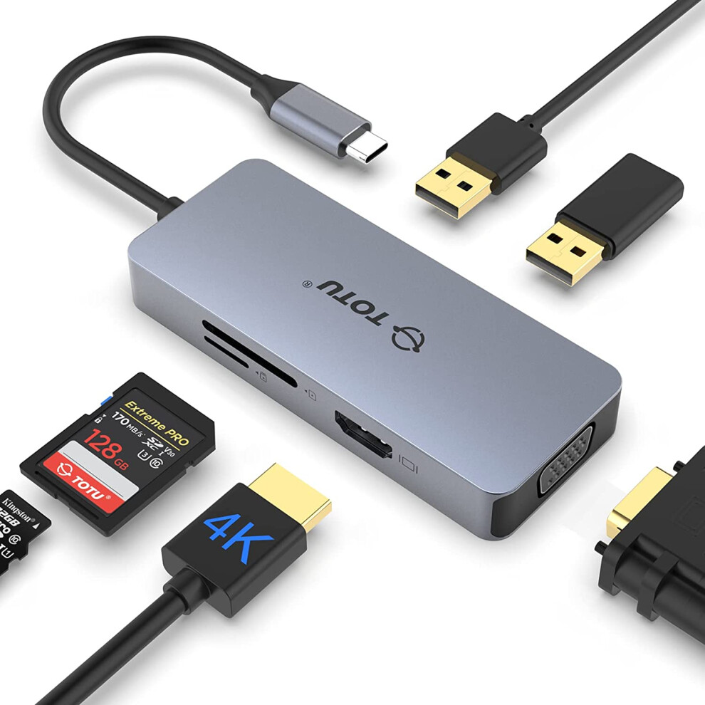 Usb C Hub, Docking Station, 6-In-1 Docking Station Type C Hub With 4K Hdmi Port, Vga Port, 2 Usb 2.0 Ports, Sd/Tf 9557311711121