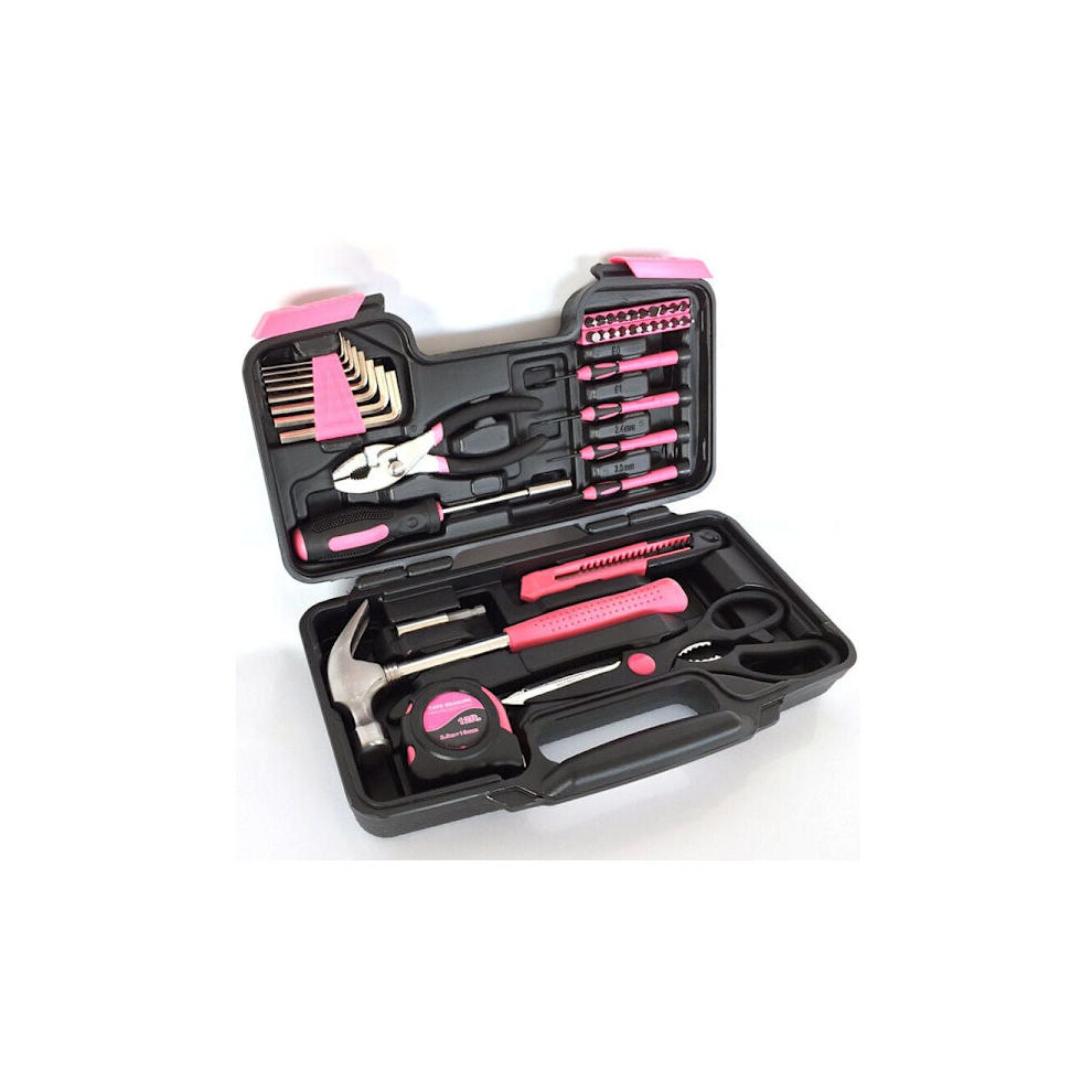 39-Piece Pink Toolbox For Women, Complete And Portable Diy Set With Pliers, Hammer, Screwdriver - Perfect For Crafts And Home Repairs 9193271575078