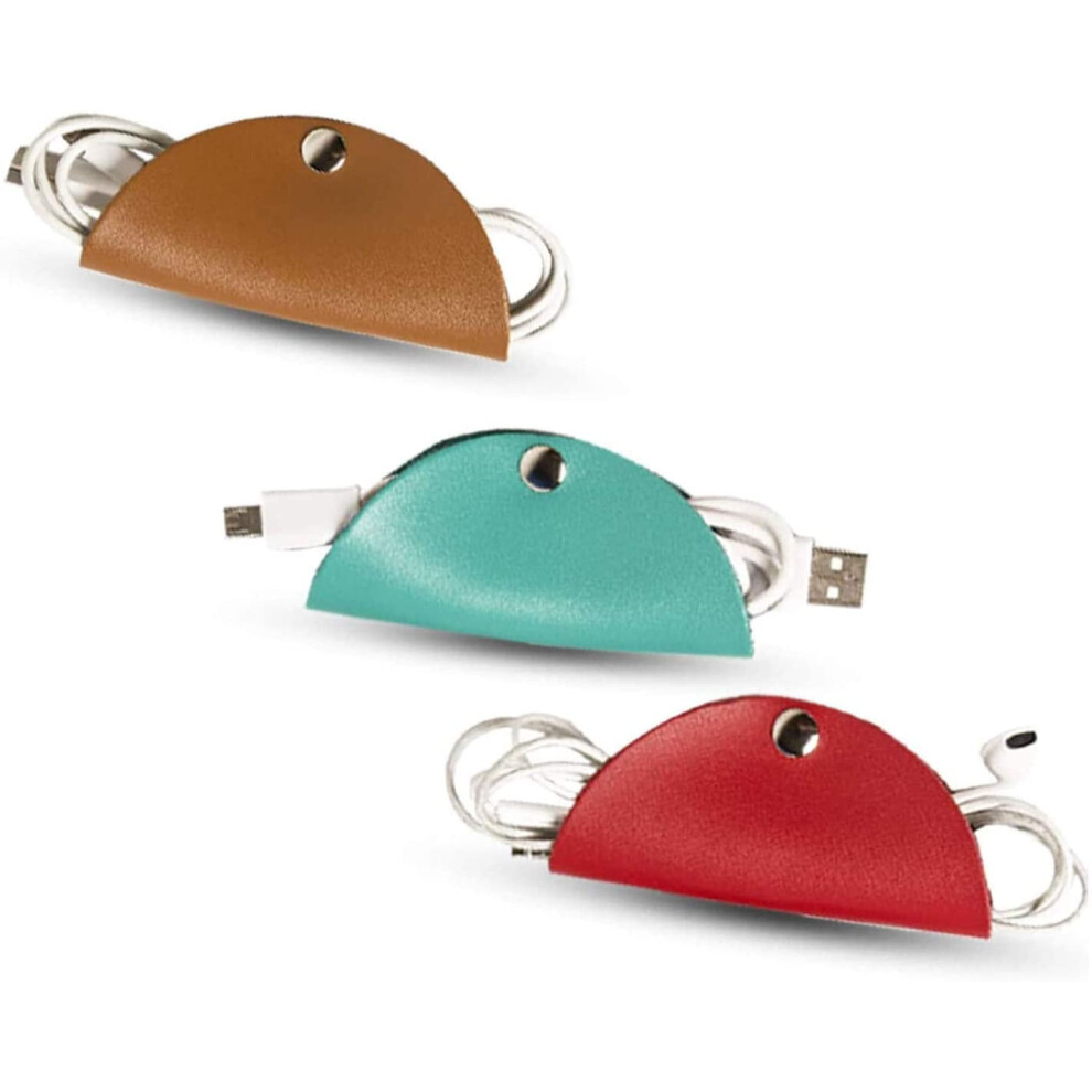 Leather-Cord-Organizer, Cord Taco Trio Charger Earphone Wire Fastening Ties For Earbud Wrap Headphones Usb 9418476344831