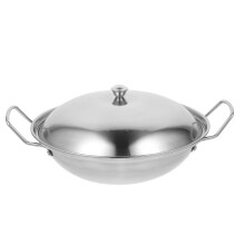 Stainless Steel Frying Pan Lid Pot Stove Kitchen Cookware Durable Practical Wok Stir Restaurant Shabu Hot Household Kitchenware 22.3X22.3X6.5CM