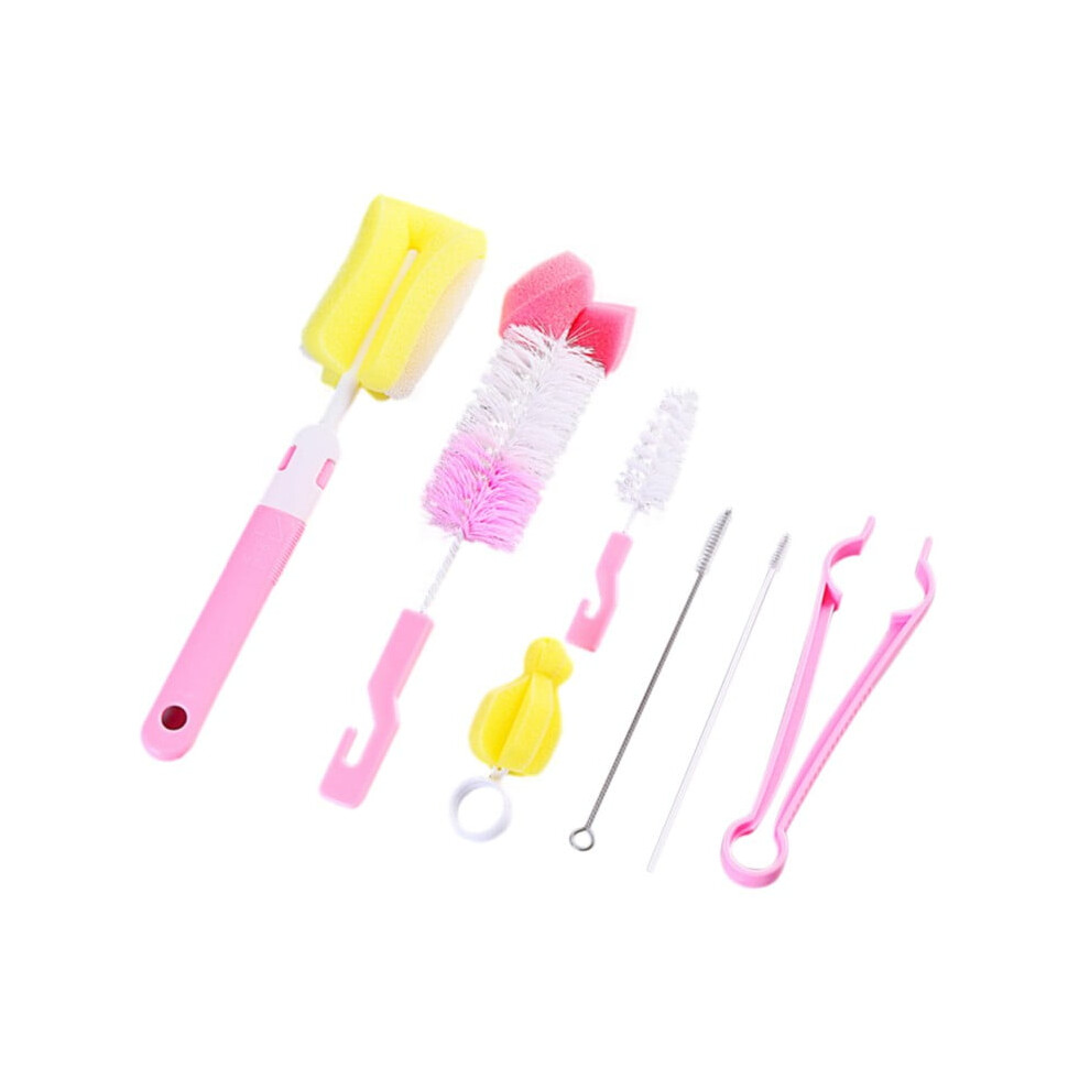 Baby Bottle Brush 7Pcs/Set Sponge Cleaning Tools Straw Brush Nipple Brush For Feeding Bottle Cup Yellow/Pink/Blue