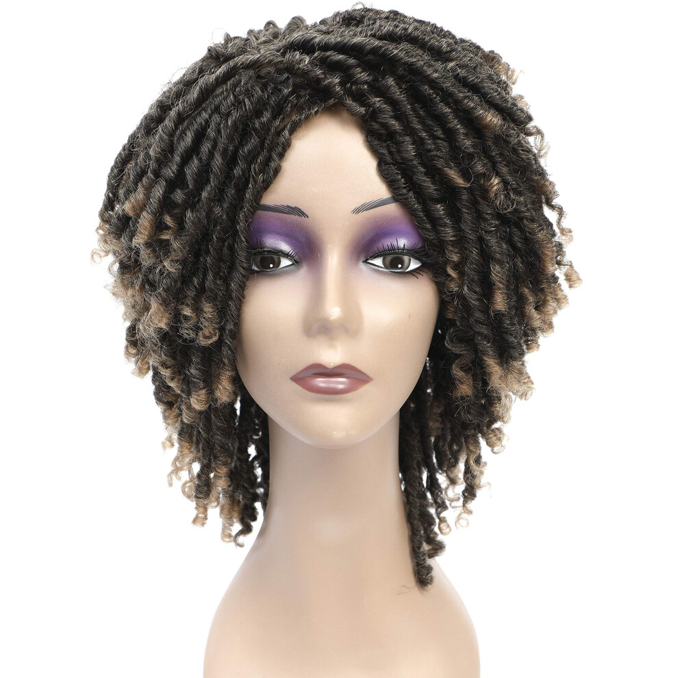 Unisex Black Dreadlock Wig Short Curly Afro Synthetic 8 Inch With Wig Cap For Women Natural Matte Finish
