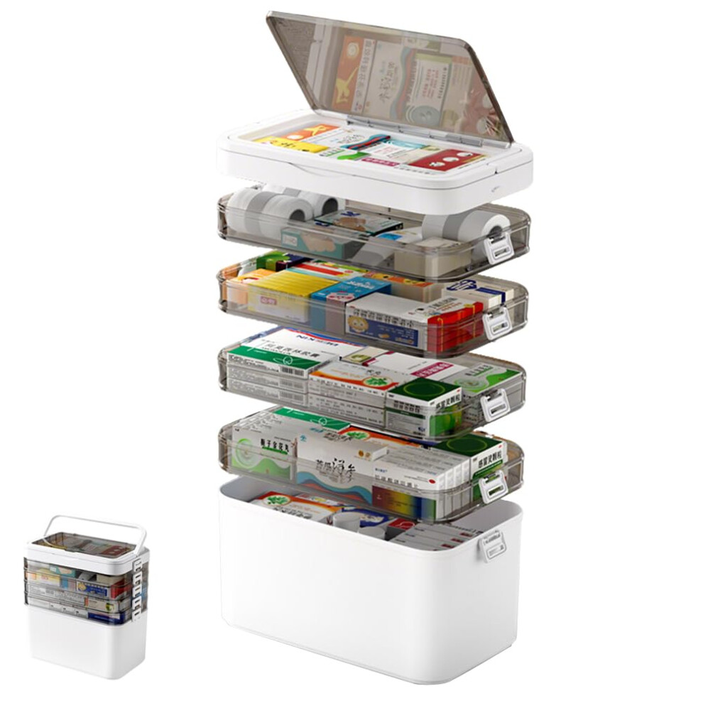 Large Capacity 6Layer Medicine Storage Box with Airtight Seal and Handle for Home and Travel First Aid