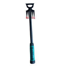 Steel Garden Rake Weeding Tool with Sharp 5Claw Design and Ergonomic Rubber Grip, Green